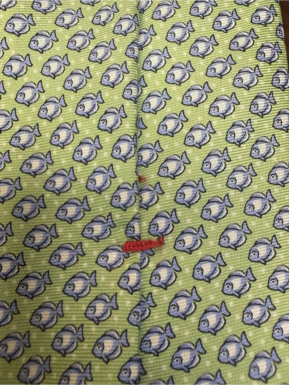 Tommy Hilfiger Light Green Tie with Blue and White Fish Pattern